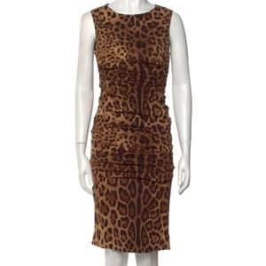 Dolce & Gabbana Leopard Print Silk Ruched Dress